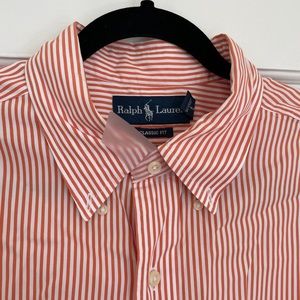 Mens Ralph Lauren Dress Shirt Peach/Orange Strip Size 17 XL